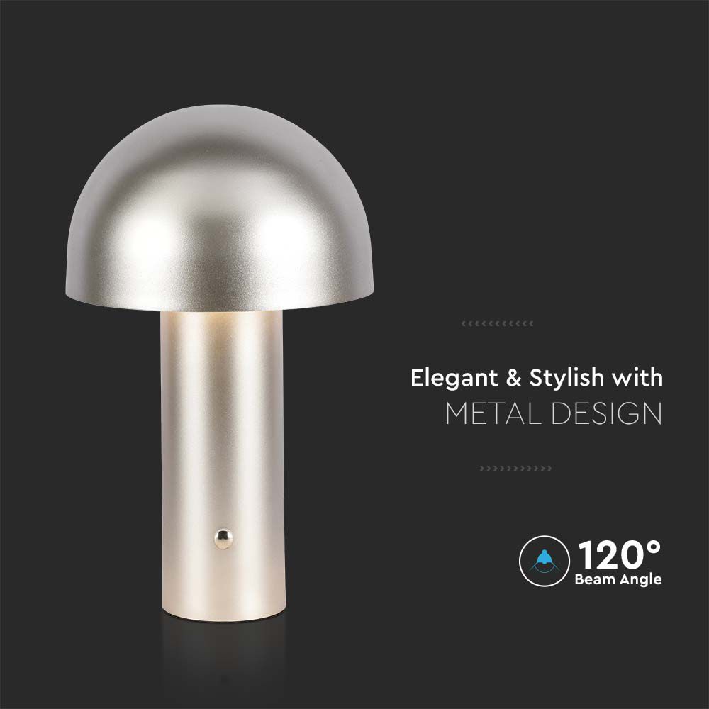 Lampada LED da Tavolo 3W con Batteria 1800mAh Ricaricabile USB C Colore Champagne Oro in Metallo Touch Dimmerabile 3in1