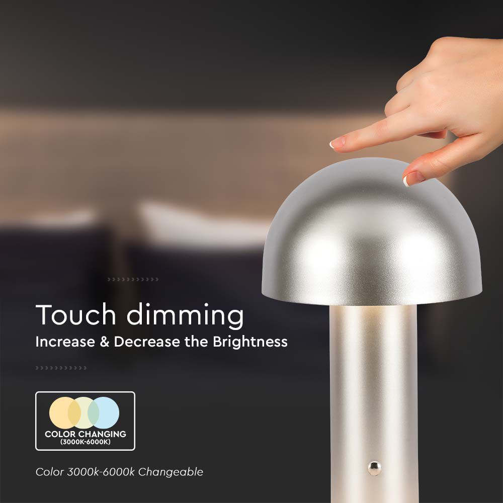 Lampada LED da Tavolo 3W con Batteria 1800mAh Ricaricabile USB C Colore Champagne Oro in Metallo Touch Dimmerabile 3in1 img 1