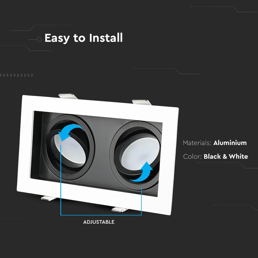 2 x GU10 Fitting Square White, Black img 1