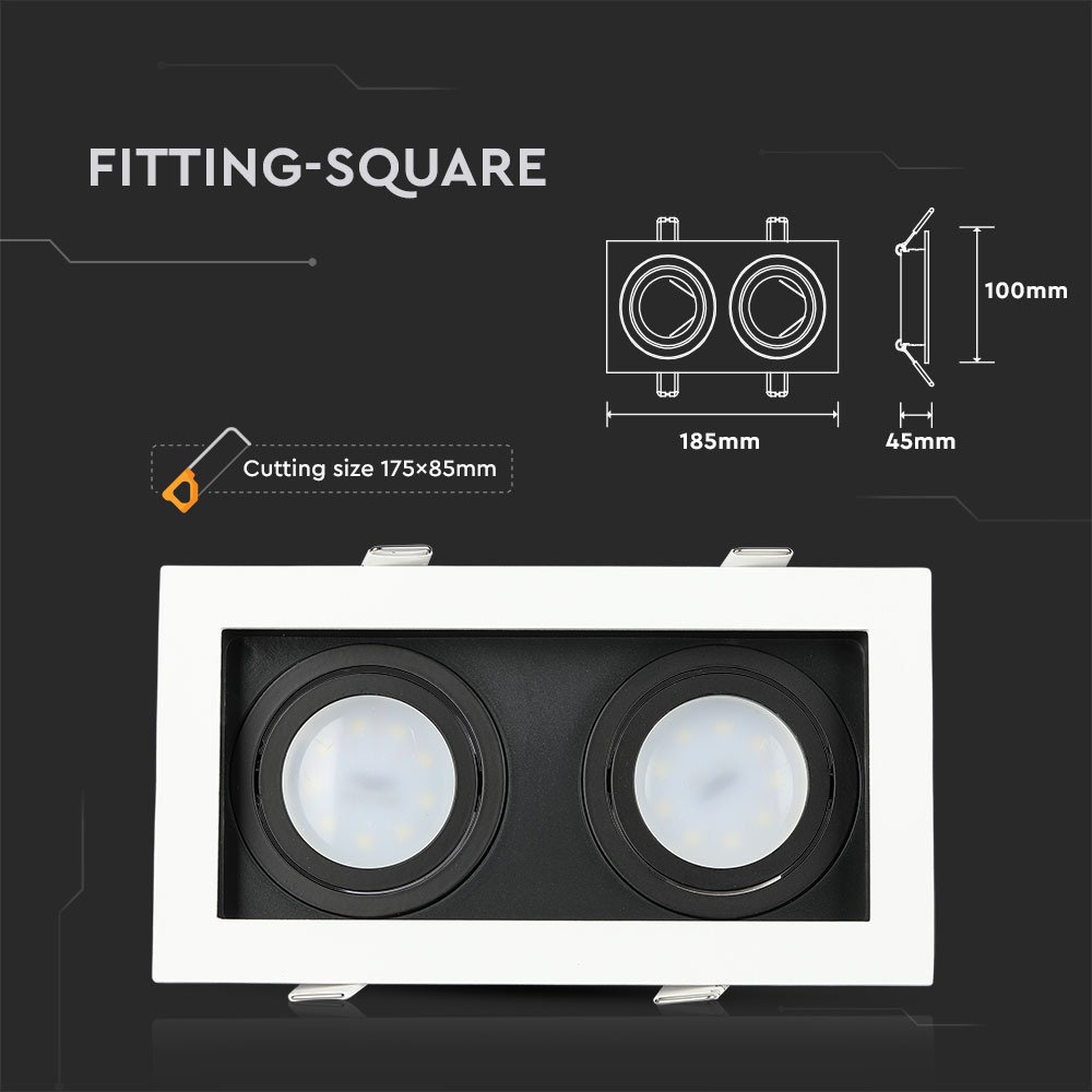 2 x GU10 Fitting Square White, Black