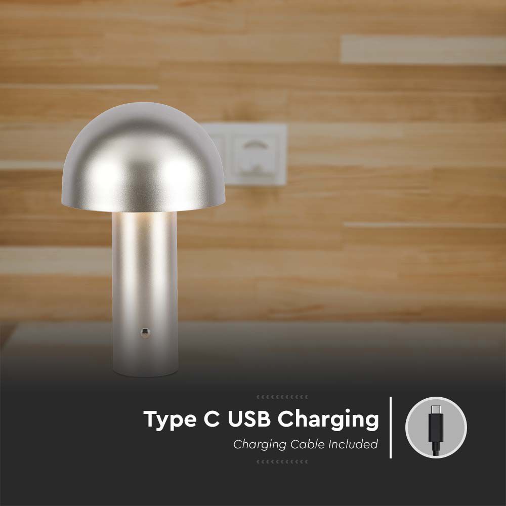 Lampada LED da Tavolo 3W con Batteria 1800mAh Ricaricabile USB C Colore Champagne Oro in Metallo Touch Dimmerabile 3in1 img 2