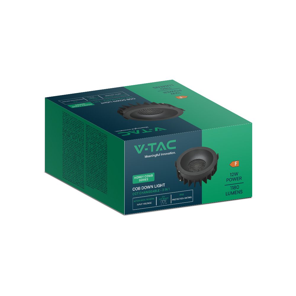 12W LED Honey COMB Downlight Bridgelux Chip 3in1 Black Ring + Black Heating