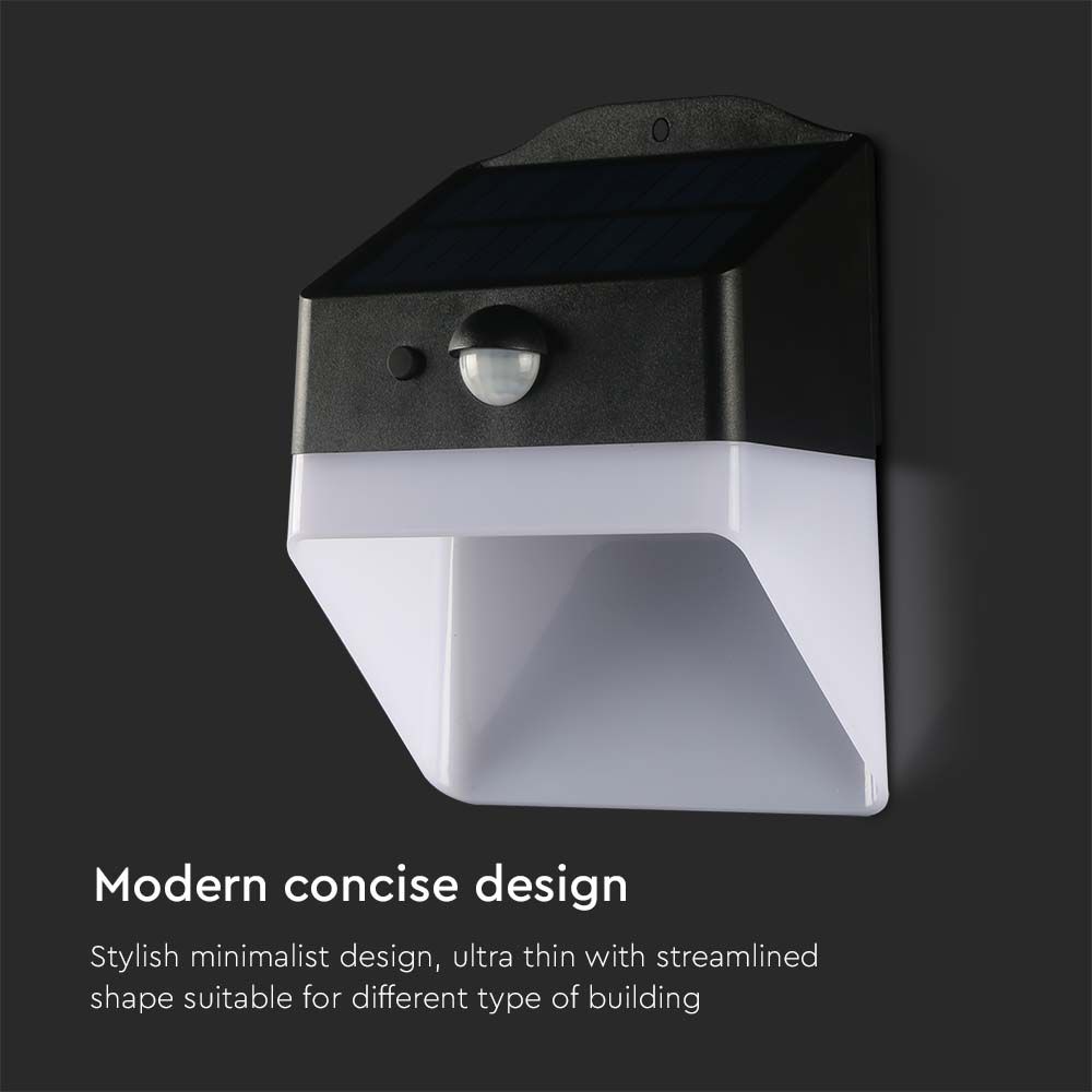 APPLIQUE SOLARE LED 2W-PANDA BATTERIA LITIO 200LM 3,7v 1200mAh 4000K NERO+BIANCO