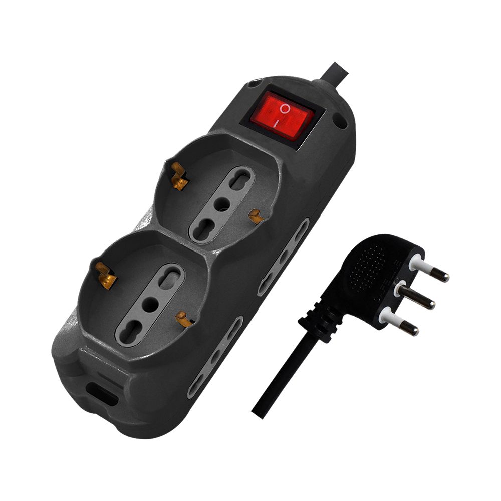 4 Prese 2PT 10/16A Bipasso  2Prese 10/16A Bipasso/Schuko Con Interrutore Luminoso 250V~Max:3500W Cavo H05VV-F 3G1.0mmX1.5m Con Spina 16A 2PT  Nero