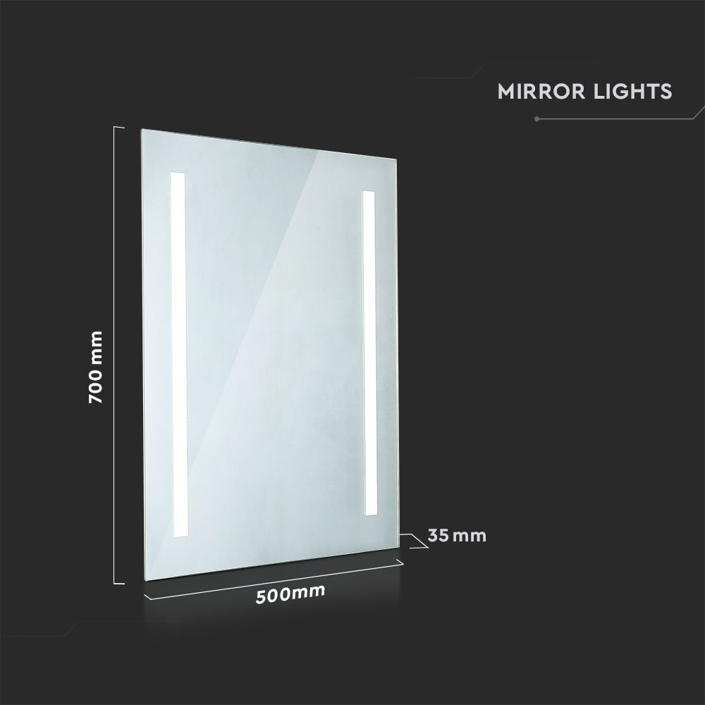 6W Mirror Light Rectangle Chrome With Pull Cord Switch 700*500*35mm IP44 Anti Fog 6400K 24W Heater