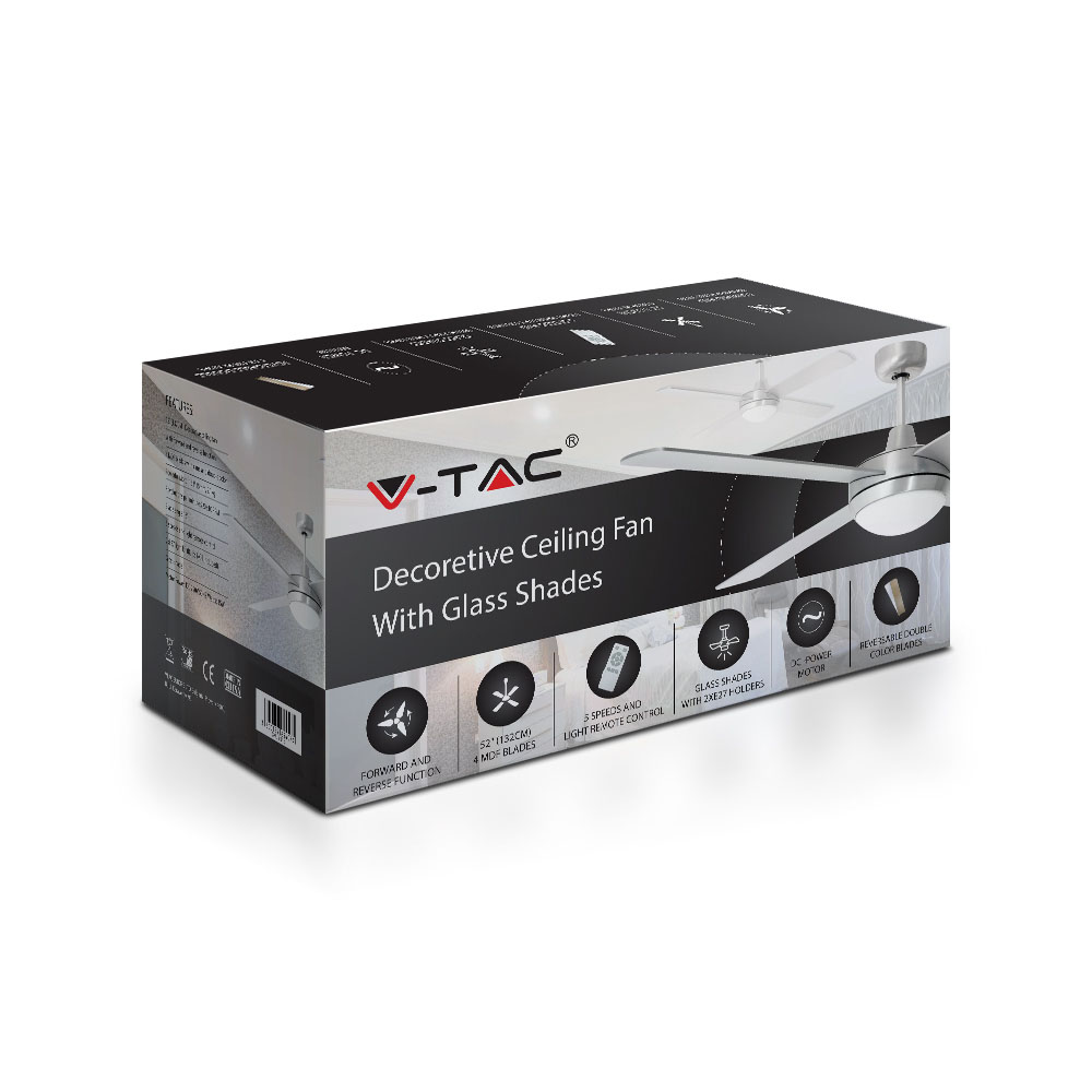 2 x E27 LED Kit luce ventilatore a soffitto RF Kontrol 4 pale motore 60W DC