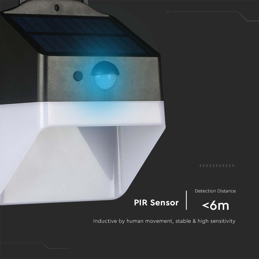 APPLIQUE SOLARE LED 2W-PANDA BATTERIA LITIO 200LM 3,7v 1200mAh 4000K NERO+BIANCO img 4