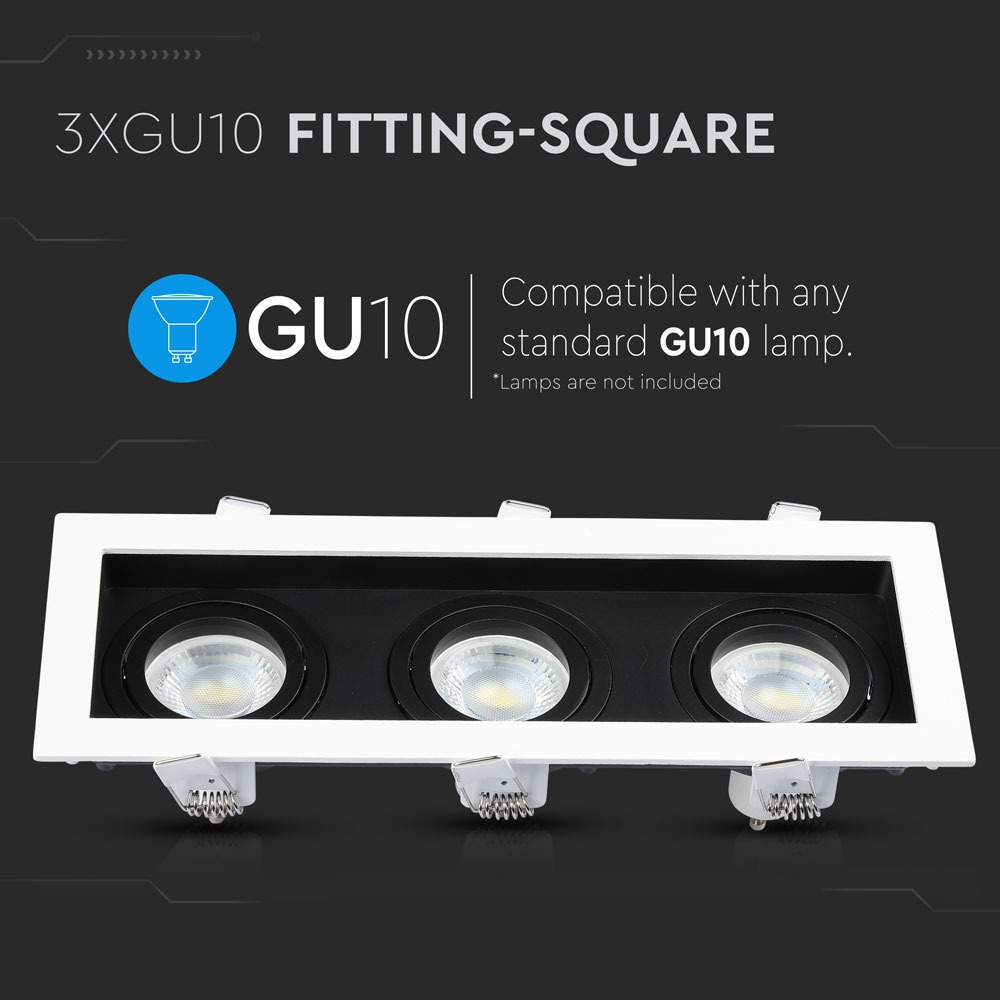 3 x GU10 Fitting Quadrato Bianco+Nero