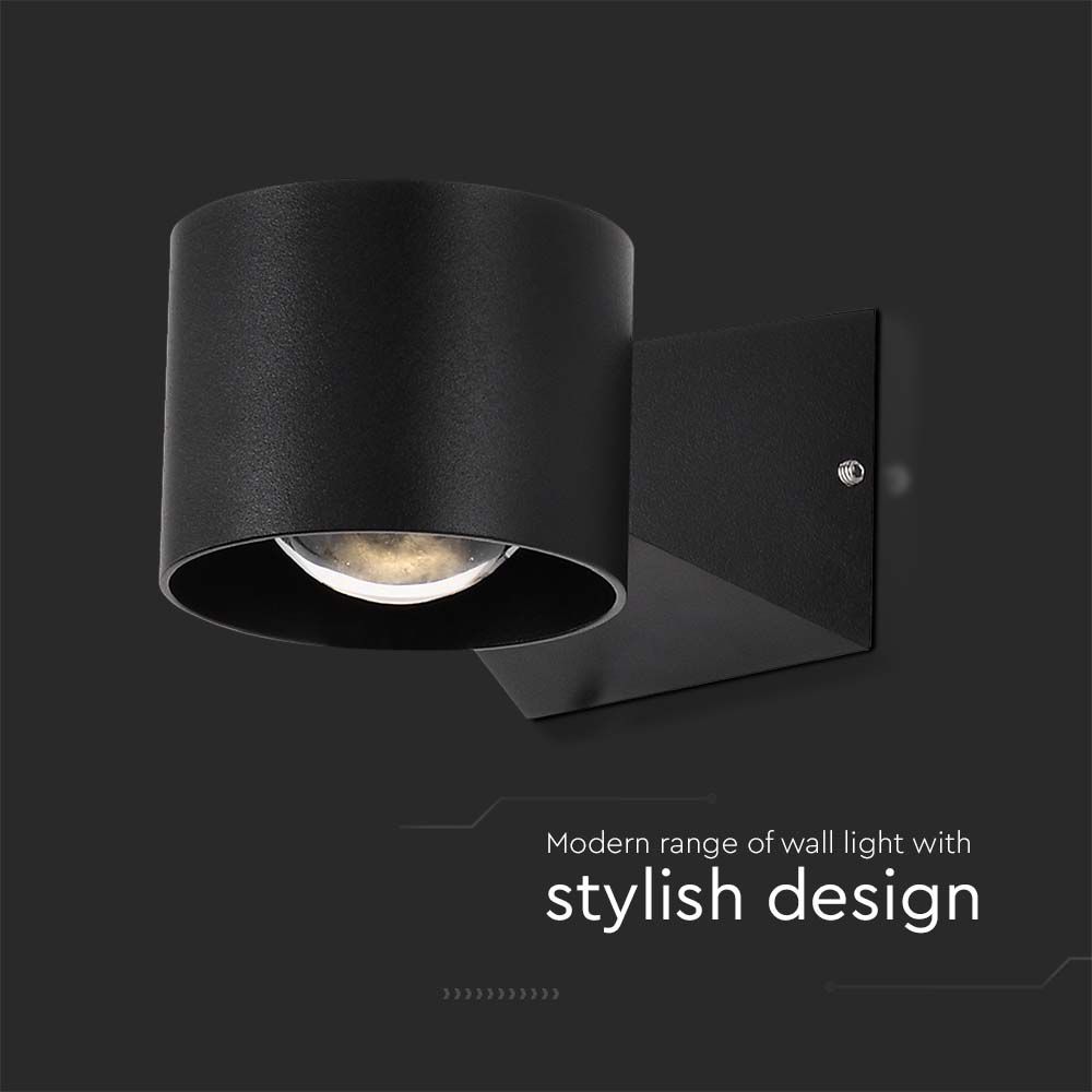 6W LED Wall Light 3000K Black Body IP65