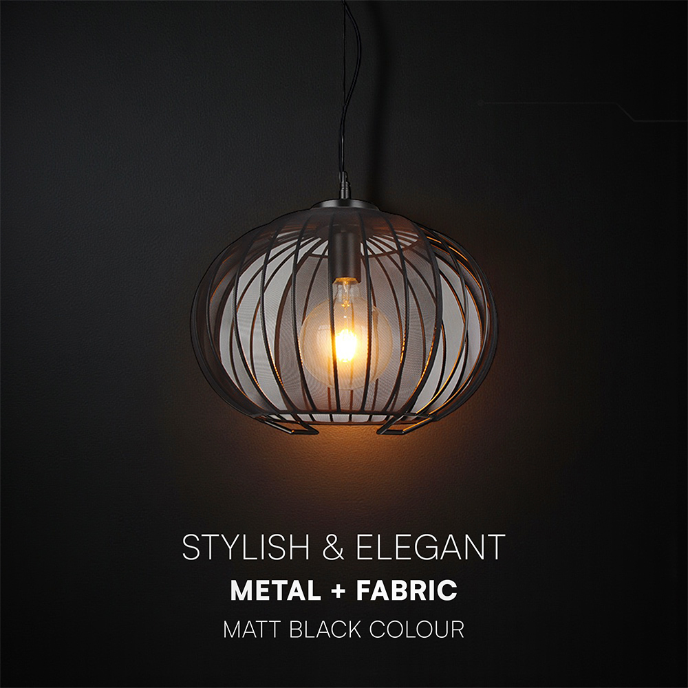 E27 Decorative Hanging Pendant (D400*H290mm) Matt Black Body img 1