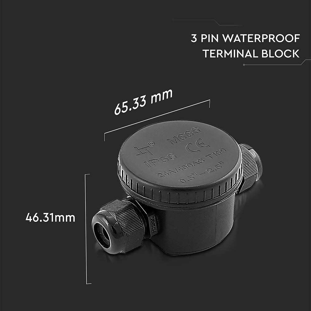 3 PIN Terminal Block Black 5-9mm IP66