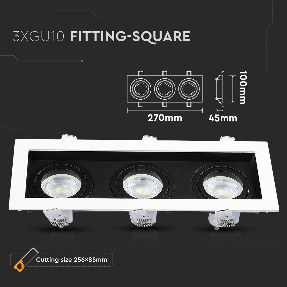 3 x GU10 Fitting Quadrato Bianco+Nero