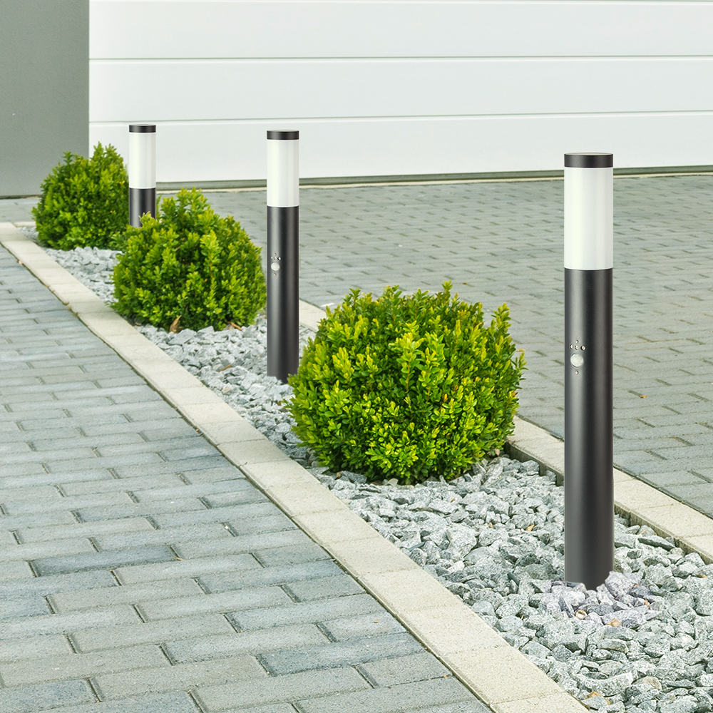 Bollard Lamp 80CM With PIR Sensor Stainless Steel Body Black IP44