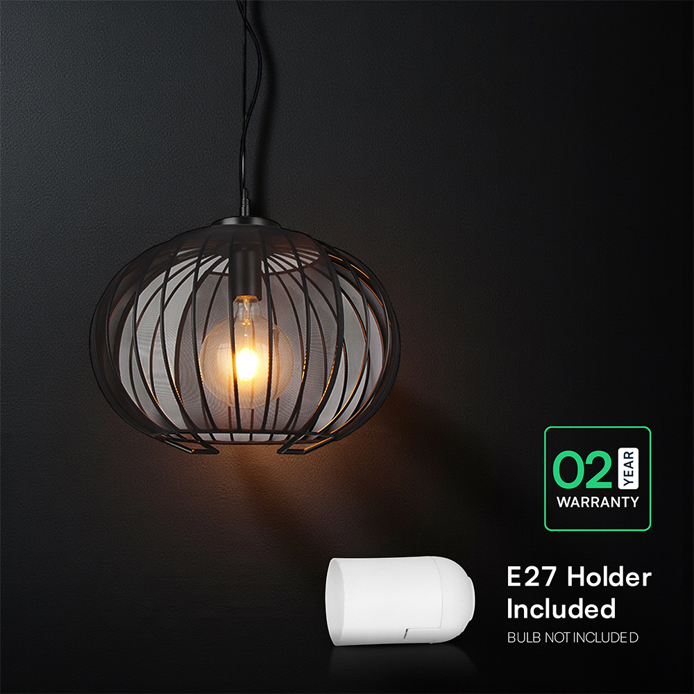 E27 Decorative Hanging Pendant (D400*H290mm) Matt Black Body img 2
