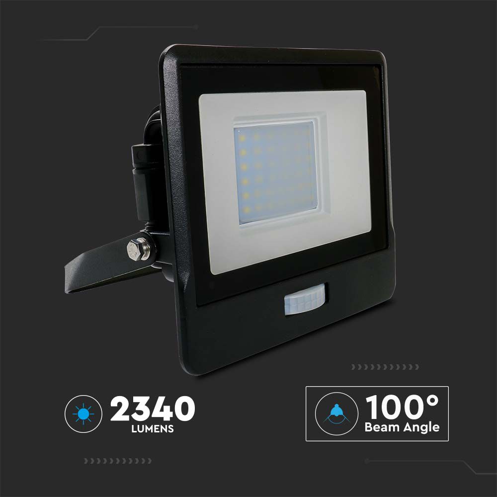 30W LED PIR Sensor Floodlight SAMSUNG CHIP Black Body 4000K img 6