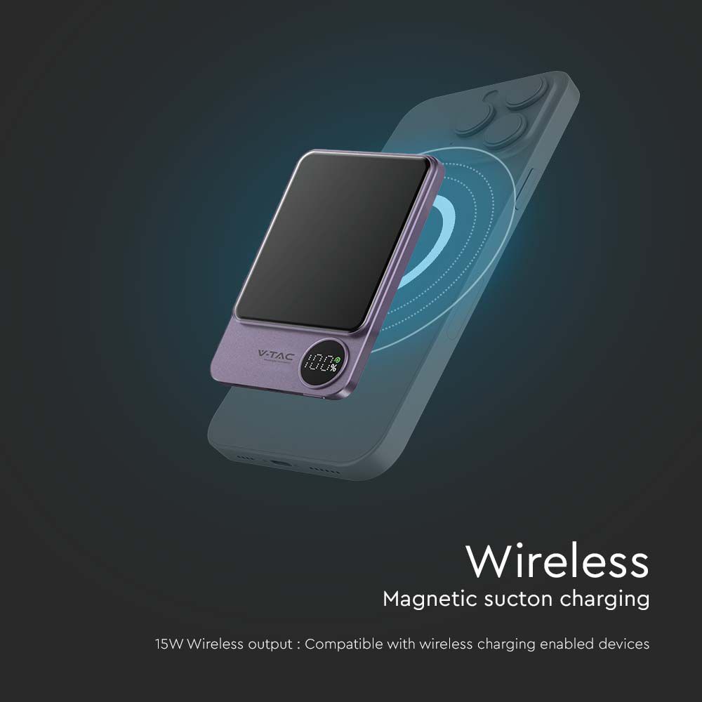 Power Bank 5000 mAh 9mm ultra sottile MagSafe in lega di alluminio magnetico con Display e Ricarica Wireless img 3