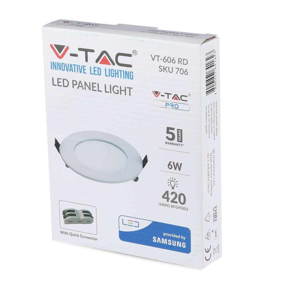 6W LED Pannello Premium SAMSUNG Chip Rotondo 6400K