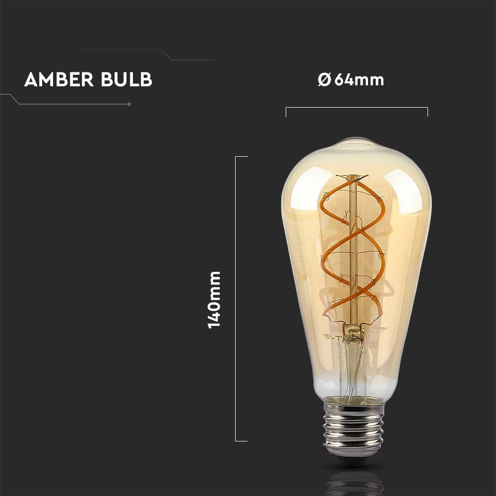 LED - 5W Filament E27 ST64 Amber Dimmable 2200K