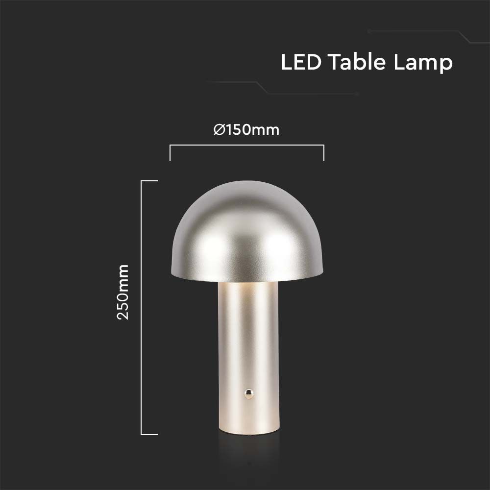 Lampada LED da Tavolo 3W con Batteria 1800mAh Ricaricabile USB C Colore Champagne Oro in Metallo Touch Dimmerabile 3in1