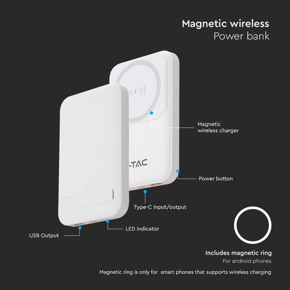ower Bank 10000 mAh MagSafe Ultra Sottile Magnetico con Ricarica Wireless Colore Bianco