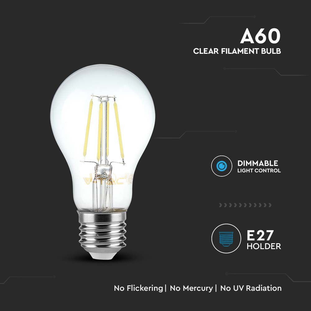 8W Filament E27 A60 Dimmable Clear Cover 3000K