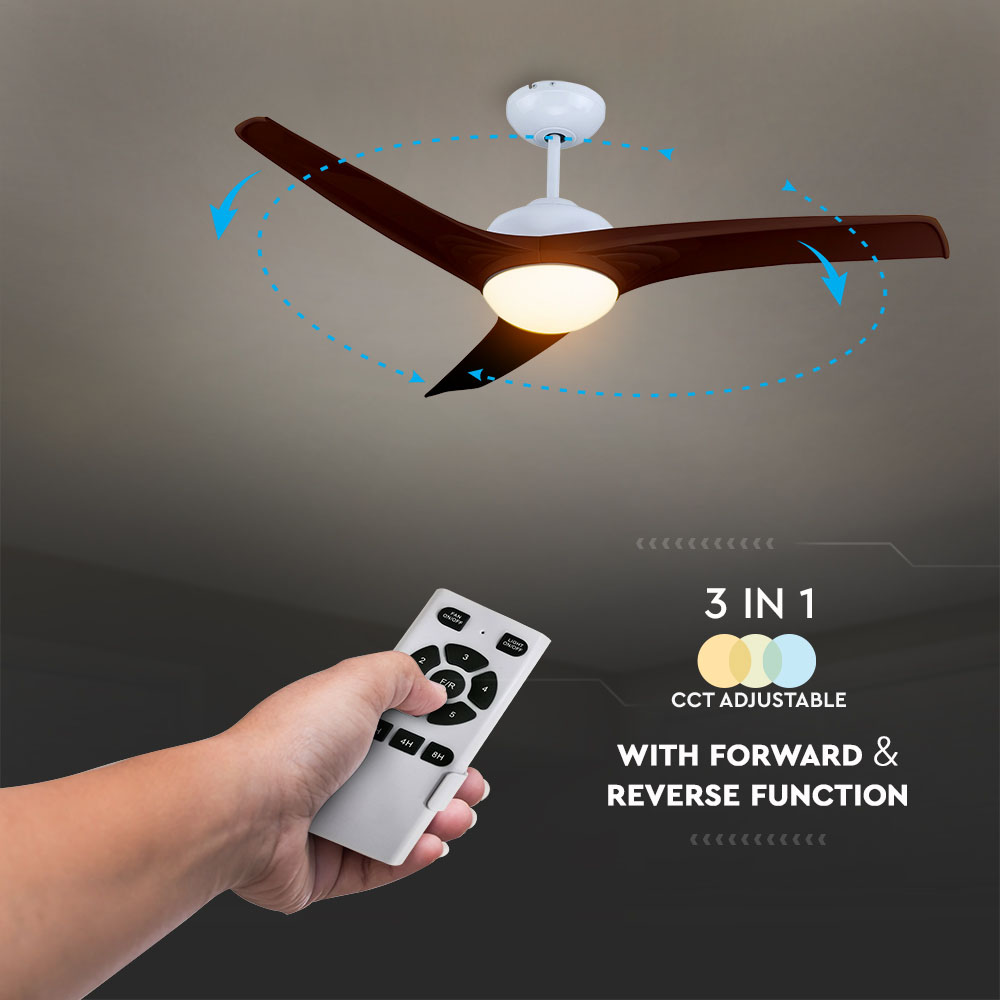 15W 3 in 1 LED Ventilatore a soffitto Controllo RF 3 pale Motore marrone 35W DC img 2