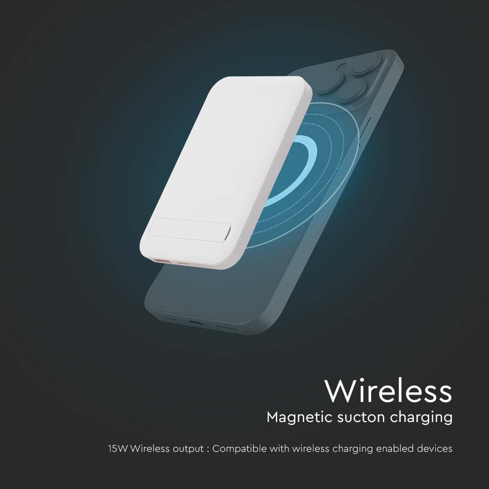 ower Bank 10000 mAh MagSafe Ultra Sottile Magnetico con Ricarica Wireless Colore Bianco img 3