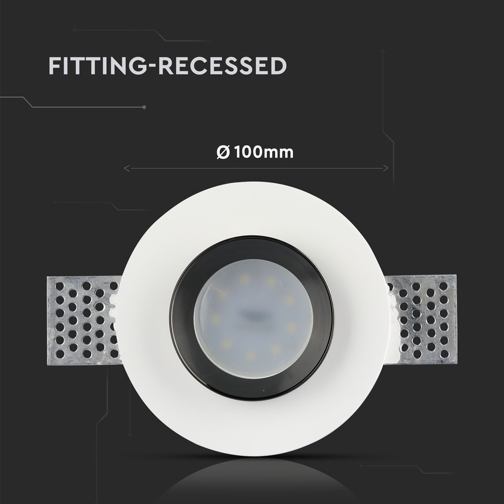 GU10 Fitting Gesso White Recessed Light Black Metal Rotondo