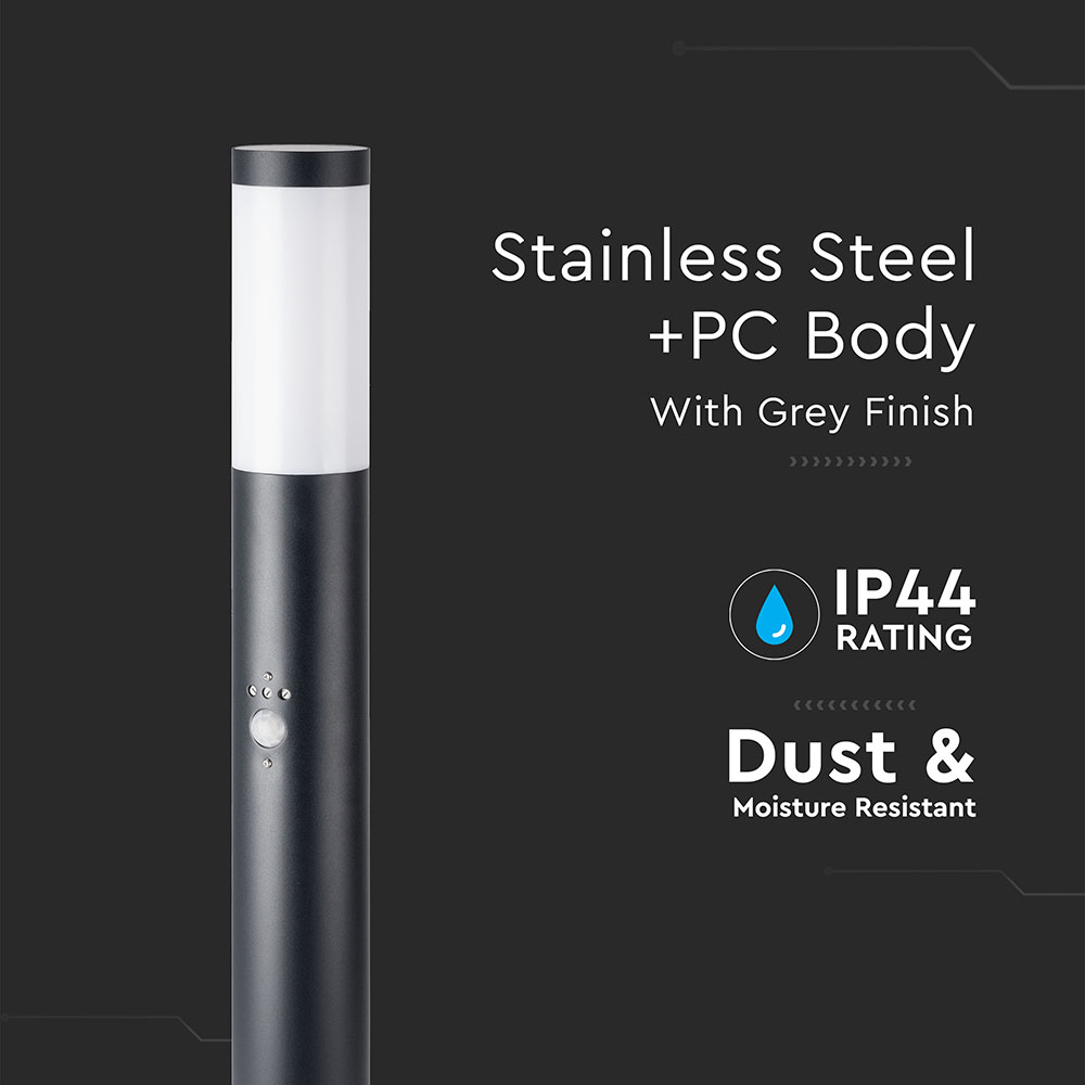 Bollard Lamp 80CM With PIR Sensor Stainless Steel Body Black IP44
