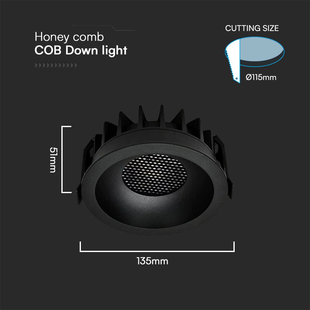 24W LED Honey COMB Downlight Bridgelux Chip 3in1 Black Ring + Black Heating