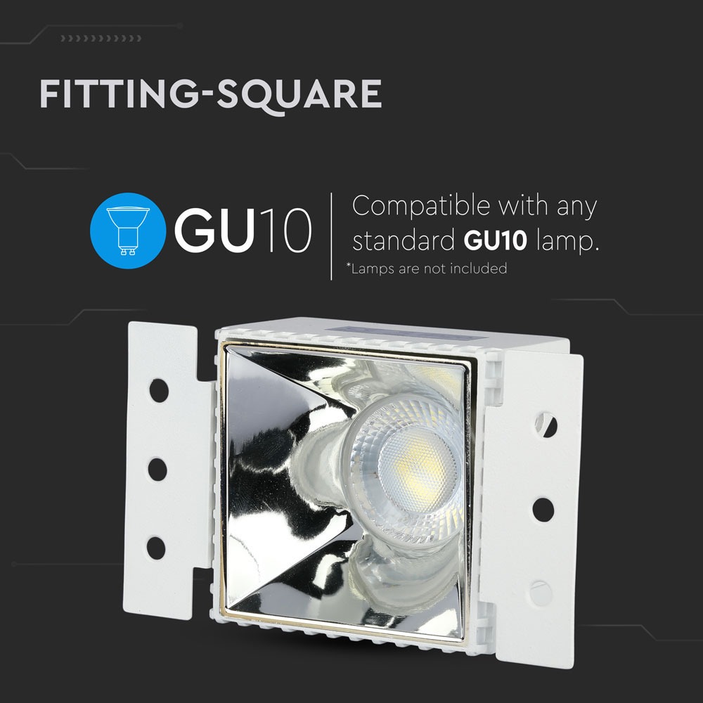 GU10 Fitting Square White Frame Chrome Reflector