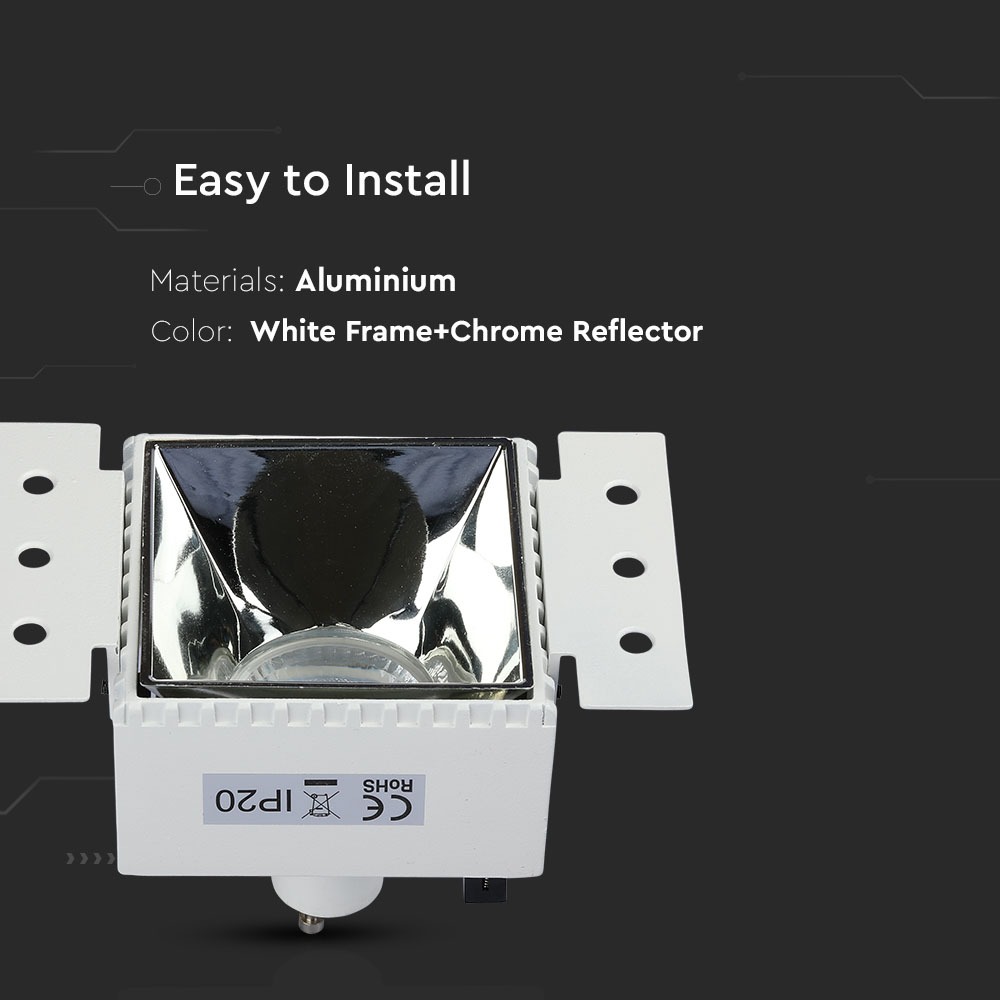 GU10 Fitting Square White Frame Chrome Reflector img 1