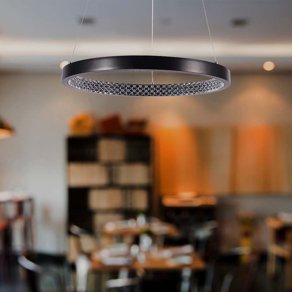 Lampadario LED a Sospensione Circolare 19W in Metallo Colore Nero d: 40cm h: 108cm 3000K img 1