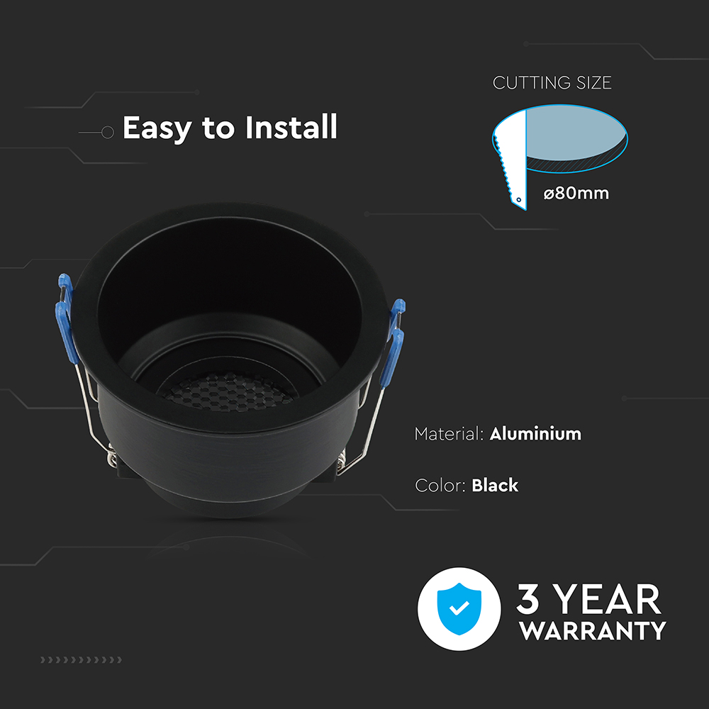 GU10 Fitting Round Aluminum Body Deep Anti Glare Black Body With Hoyne Comb img 1