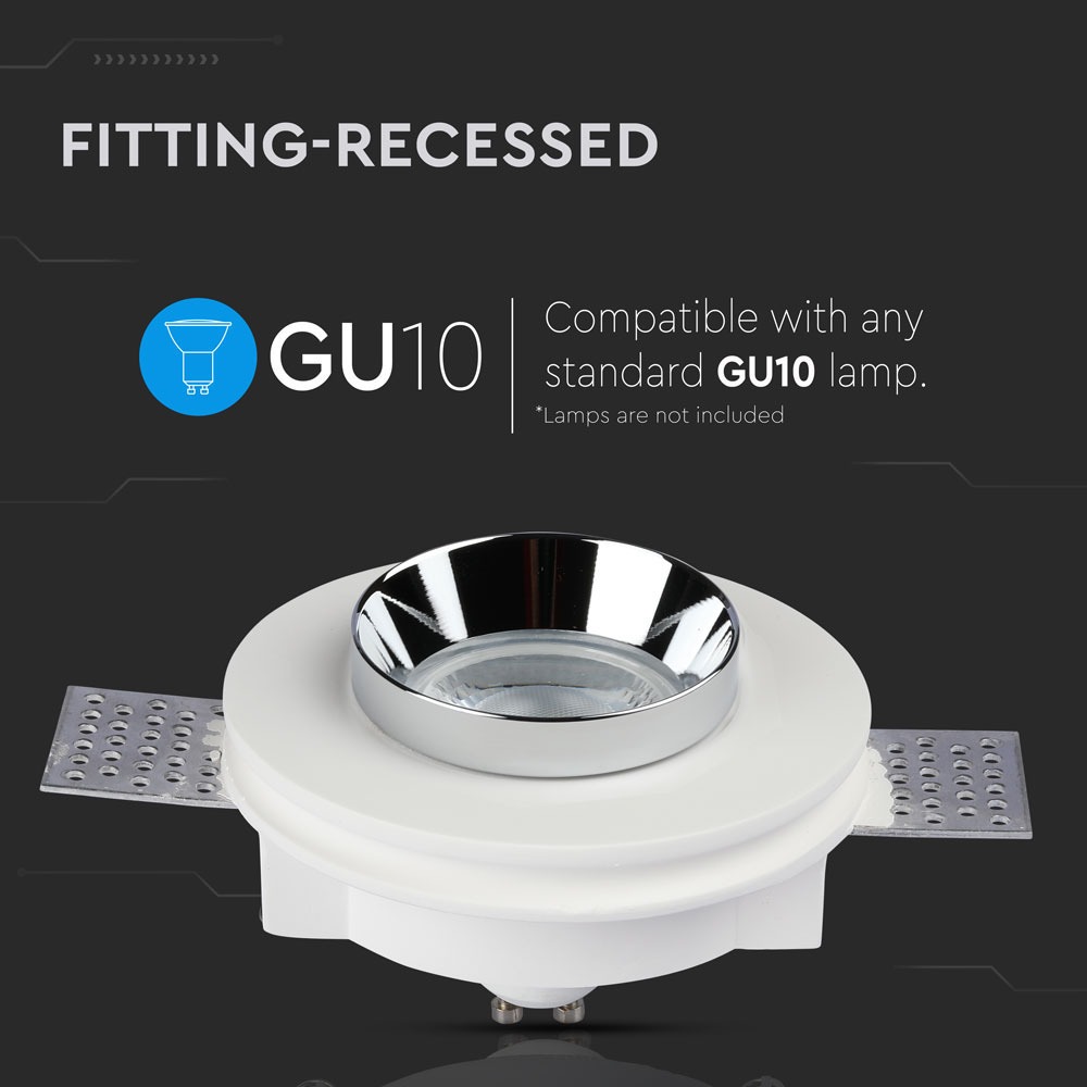 GU10 Fitting Gesso White Recessed Light Chrome Metal Rotondo