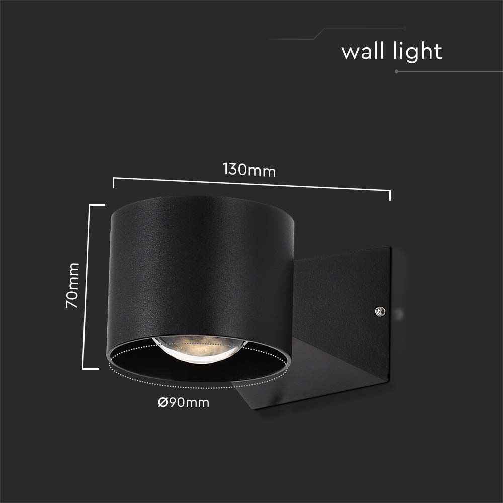 6W LED Wall Light 3000K Black Body IP65