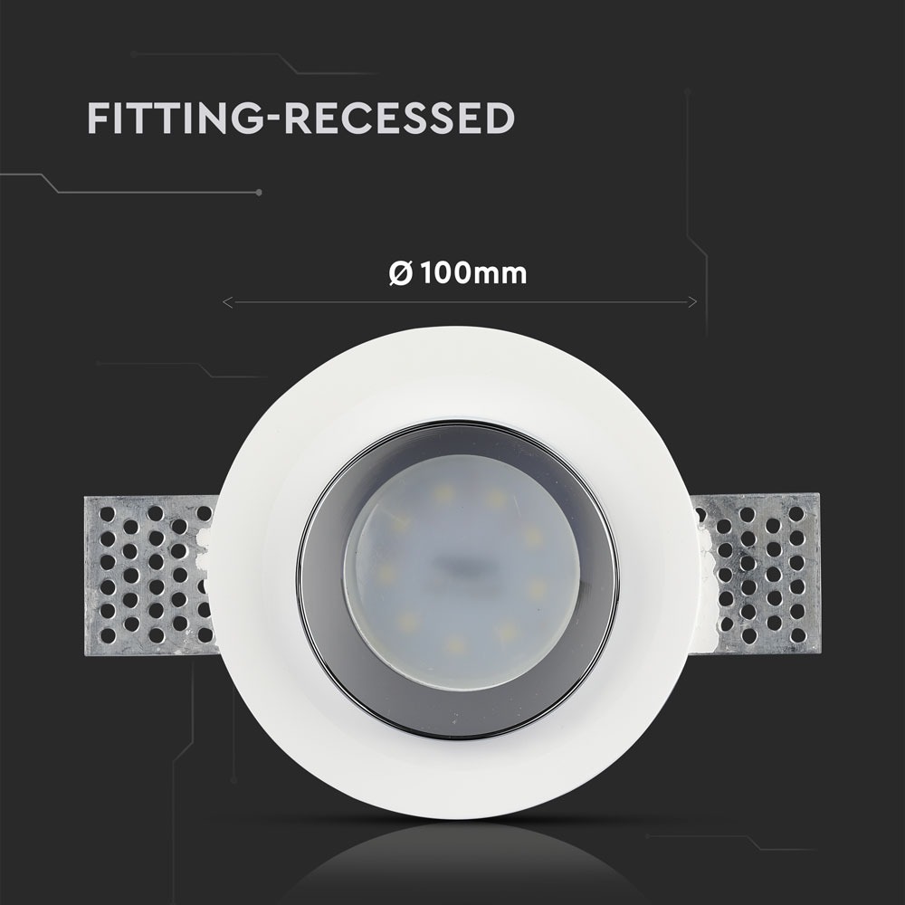 GU10 Fitting Gesso White Recessed Light Chrome Metal Rotondo