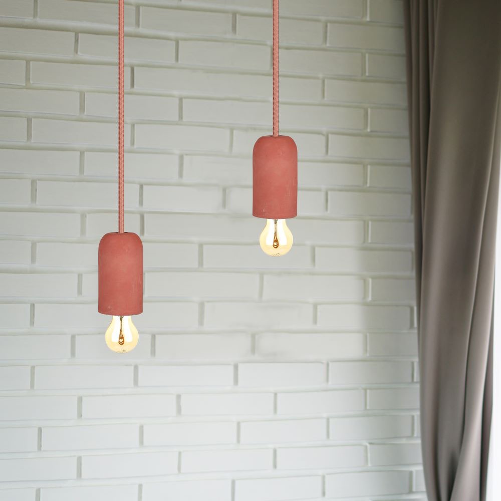 Lampadario con Portalampada Calcestruzzo Rosso img 1