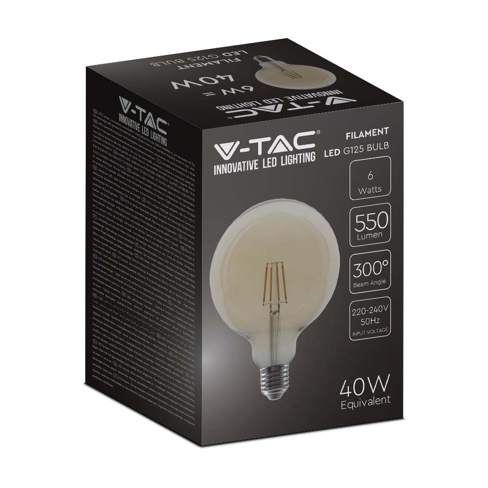 LED - 4W Filament E27 G125 Amber Glass 2200K