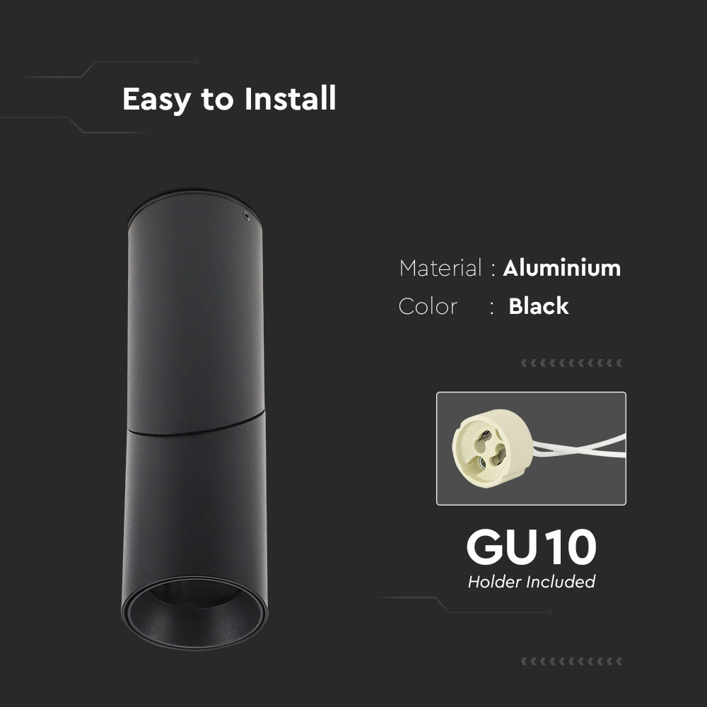 GU10 Surface Monted Fitting Black 197mm img 1
