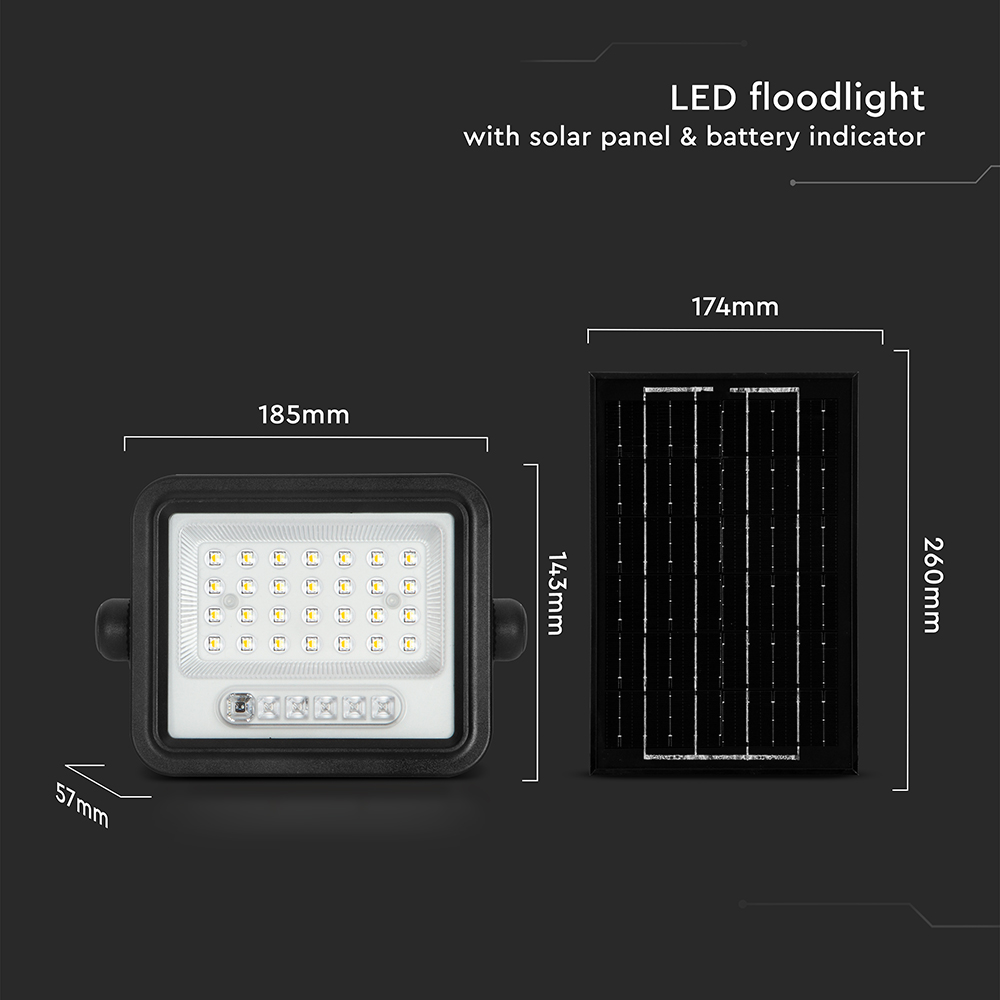 50W LED Solar Floodlight 2000K-8000K Black Body Battery Indicator