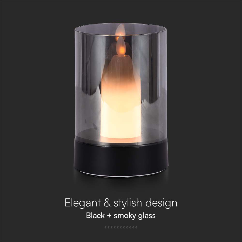 3W LED Candle Table Lamp 3000K Black Smoky Glass