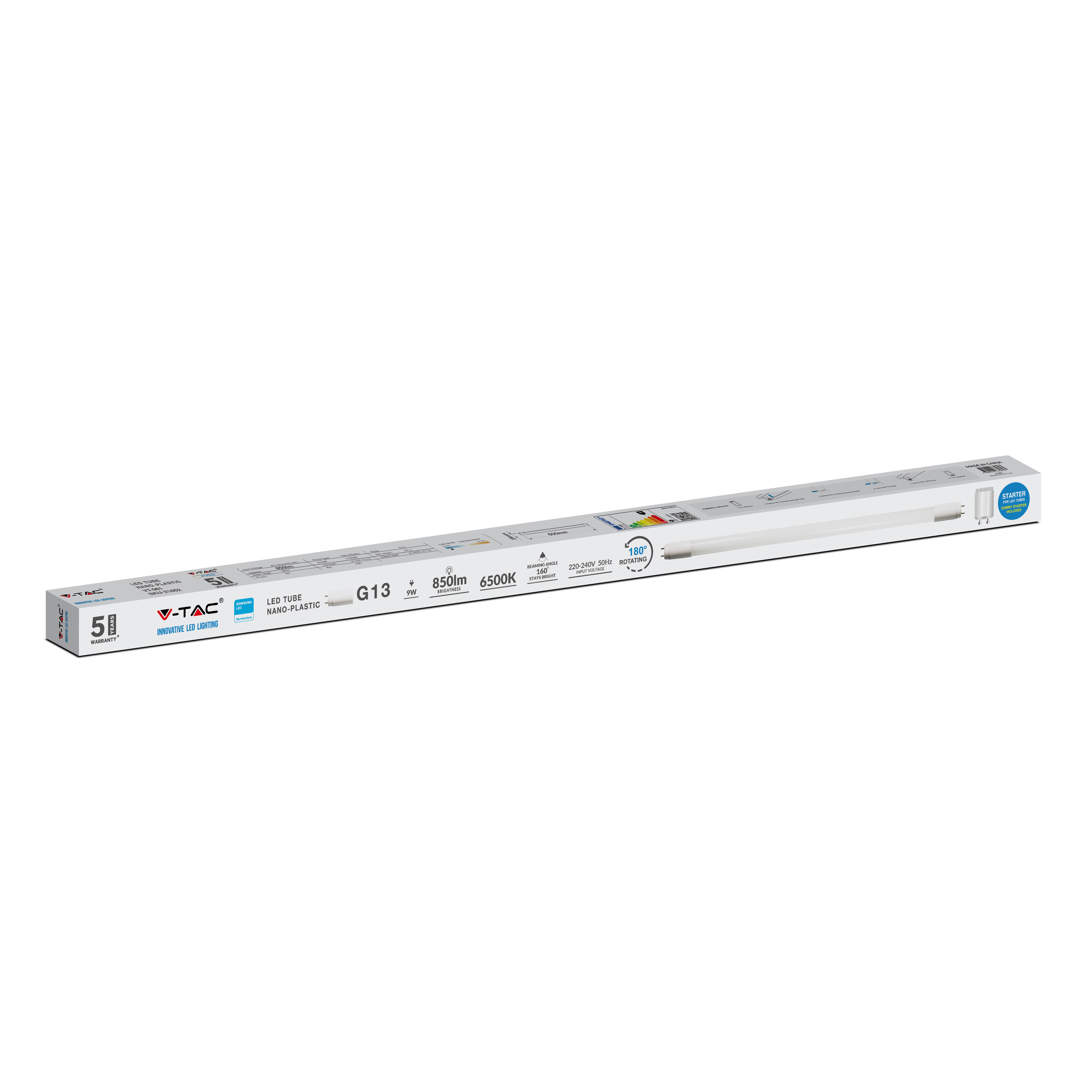 LED Tube SAMSUNG CHIP 60cm 9W G13 Nano Plastic 6400K
