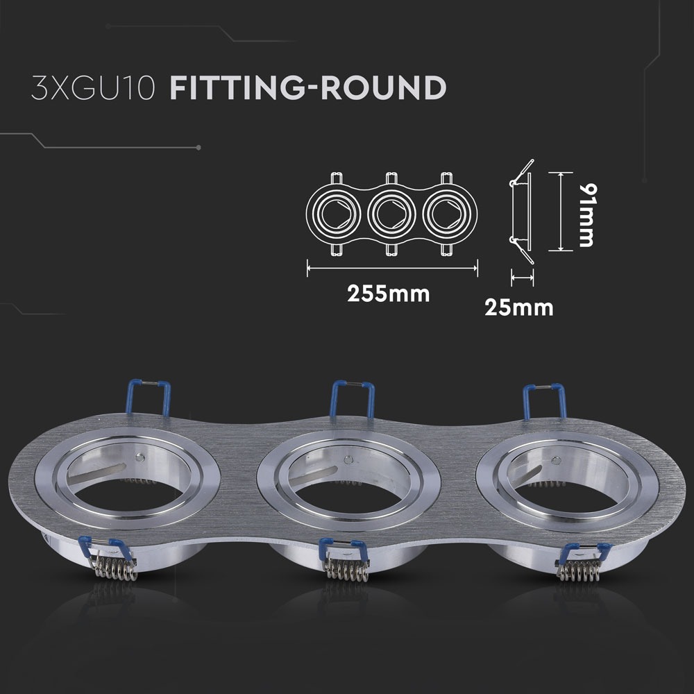 3*GU10 Corpo Rotondo Aluminium Brush