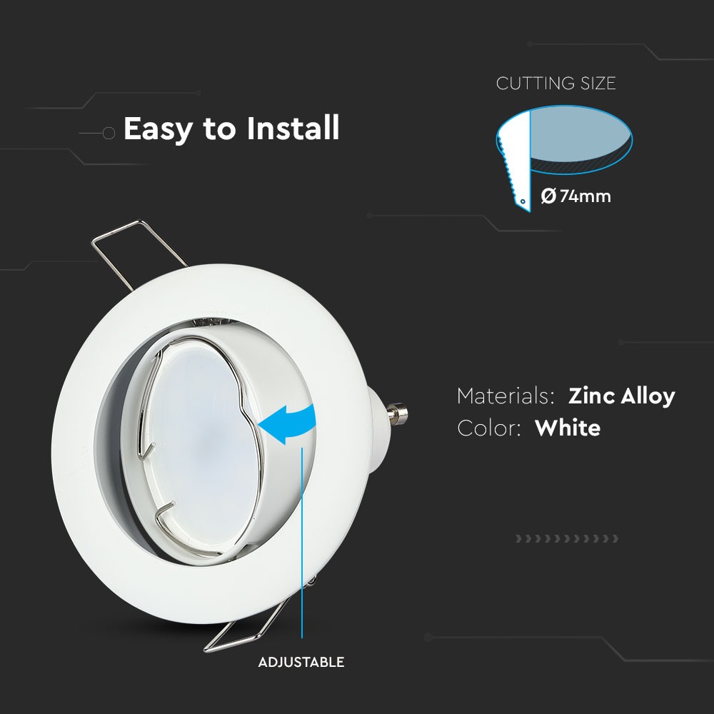 GU10 Corpo Rotondo Regolabile Bianco img 1