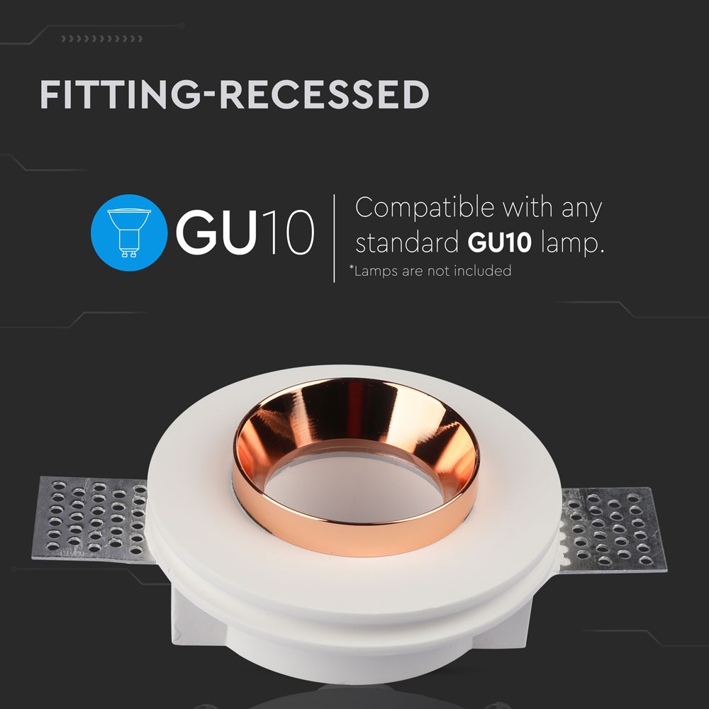 GU10 Fitting Gesso White Recessed Light Rose Gold Metal Rotondo