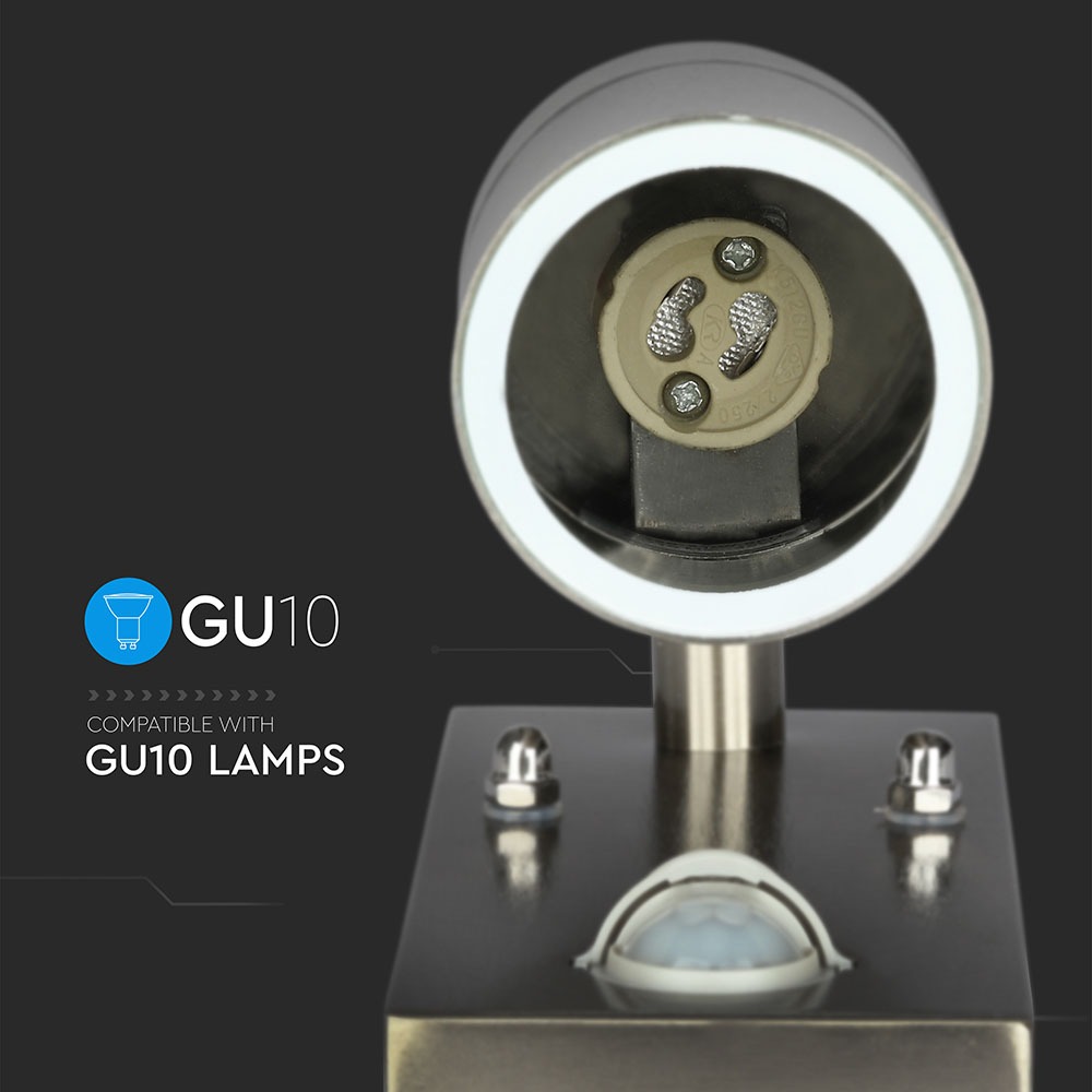 Portafaretto da Muro GU10 con Sensor in Acciaio corpo a 1 Uscita img 3