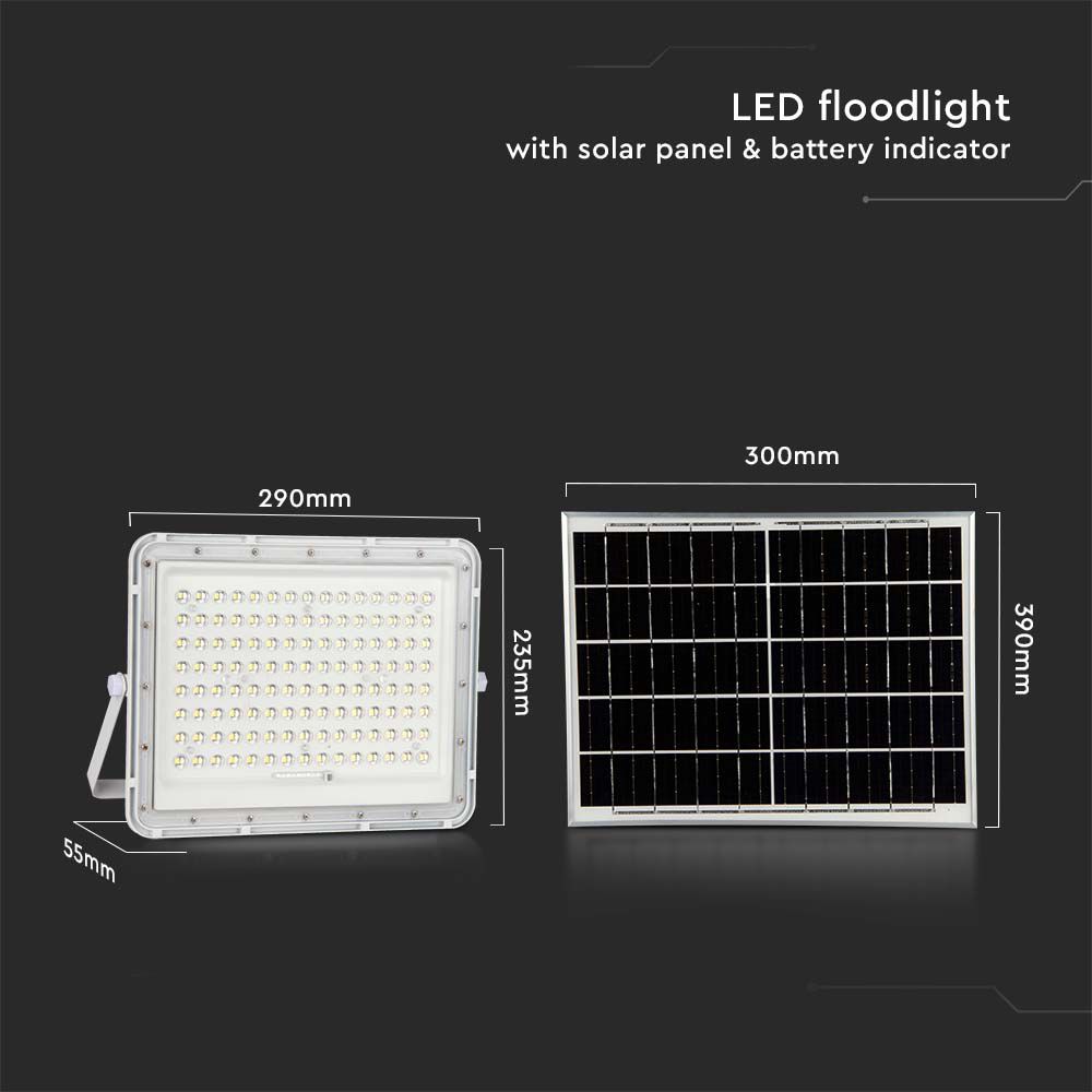 20W LED Solar Floodlight 4000K Replaceable Battery 3m Wire White