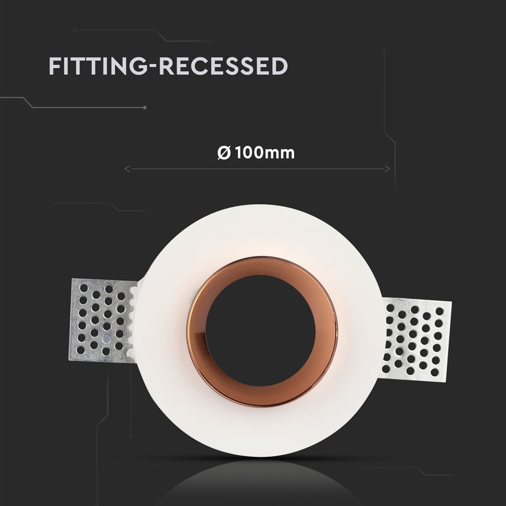 GU10 Fitting Gesso White Recessed Light Rose Gold Metal Rotondo