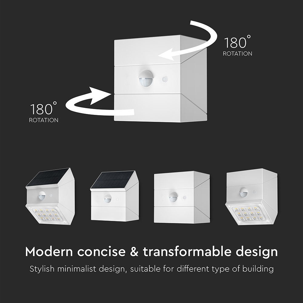 2.5W LED Solar Wall Light Sensor 1200mAh 3.7V CCT3IN1 White Body